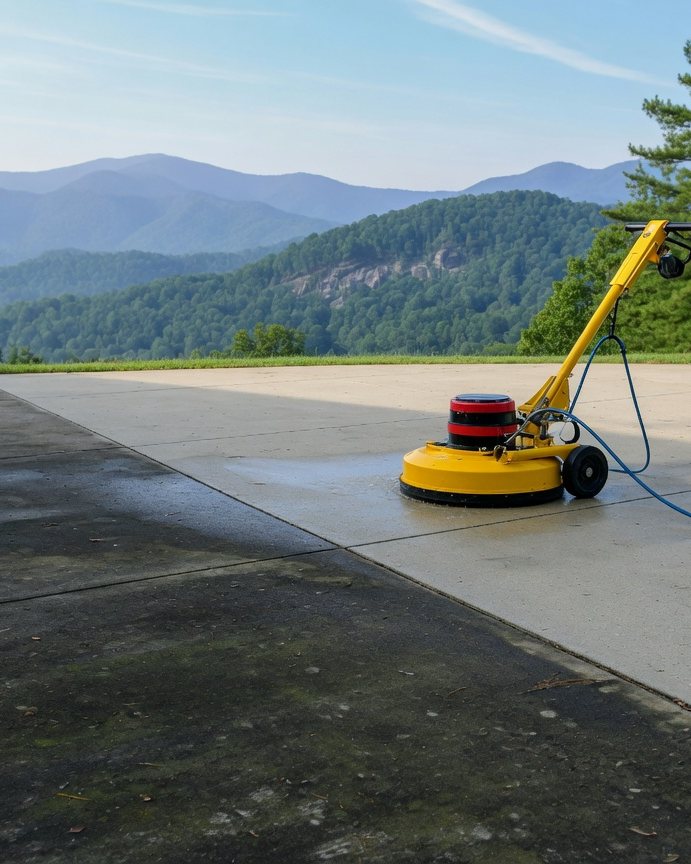 Driveway surface cleaning, concrete brightened