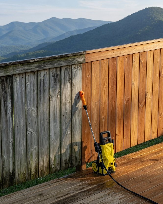Wood fence and deck boards after cleaning
